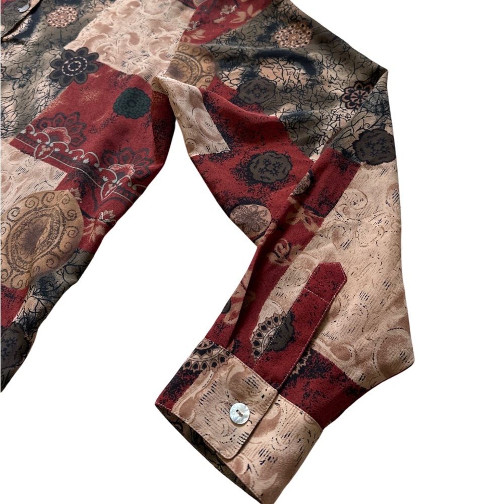 Patchwork Print Button Down Shirt Long Sleeve Boh… - image 4